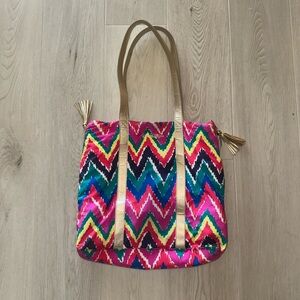 real lilly pulitzer hearts a flutter tote bag w/ leather trim, expandable